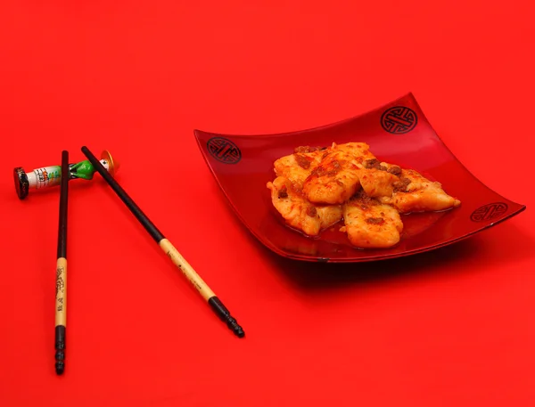 Sirchuan style stir fried fish — Stock Photo, Image