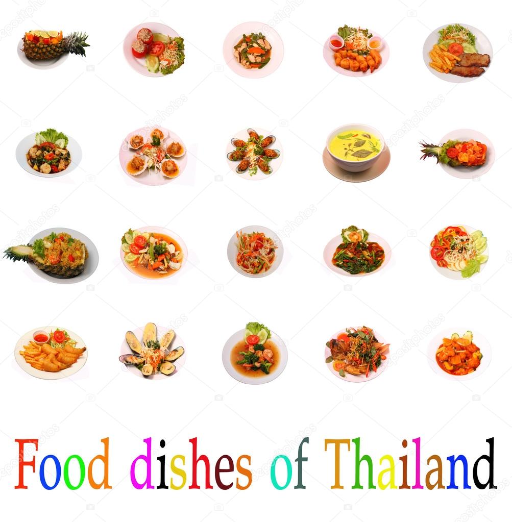 isolated thai food group of dishes