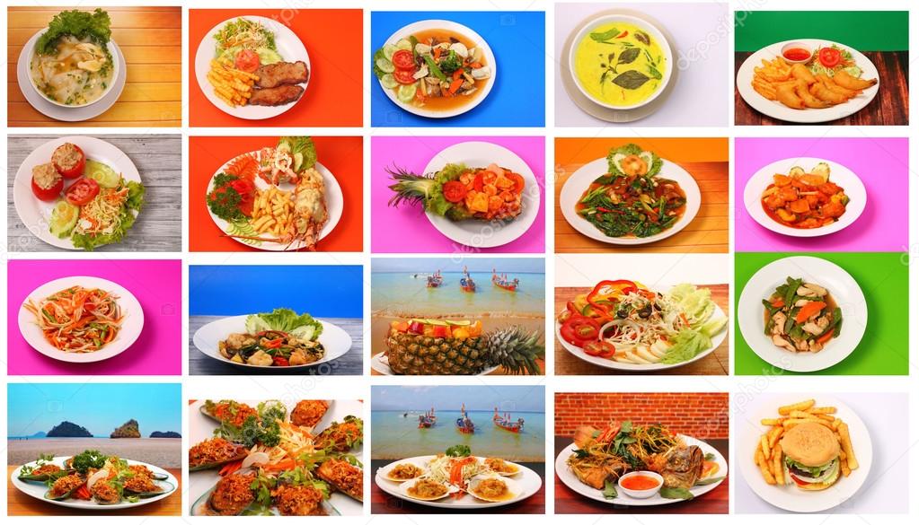 set of thai food dishes