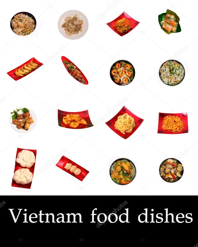 Vietnam set of isolated food dishes