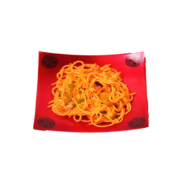 Isolated amatriciana spaghetti — Stock Photo, Image