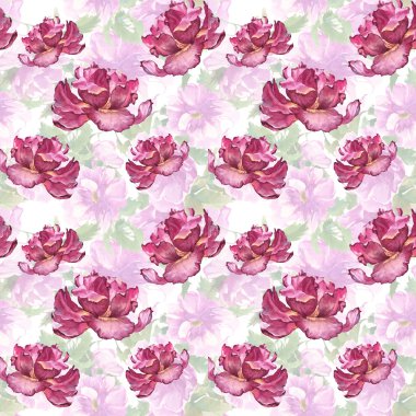 Pembe Lale ile seamless modeli suluboya renkli bahar ve yaz çiçek