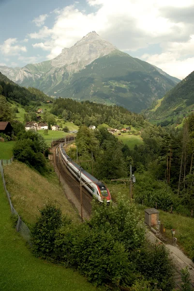 Gotthard Railway amongst hilly Landscape — Stock Photo, Image