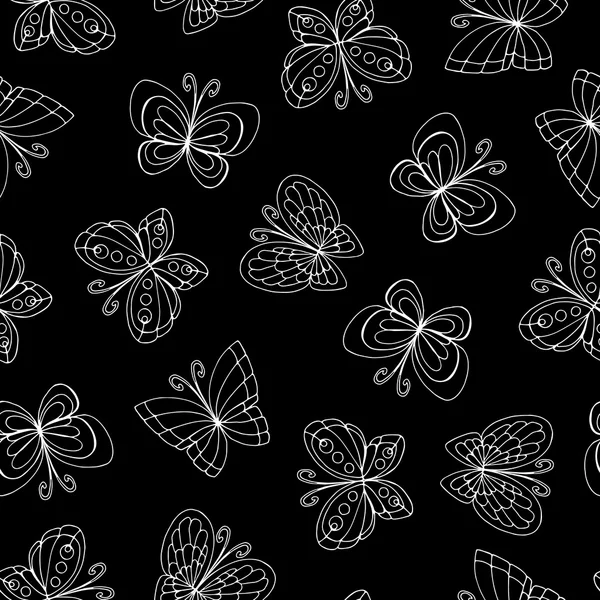 Padrão sem costura vetorial com borboletas isoladas desenhadas à mão — Vetor de Stock