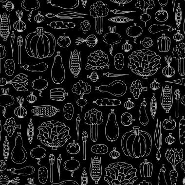 El ile çizilmiş izole sebzeler ile vektör dikişsiz desen b