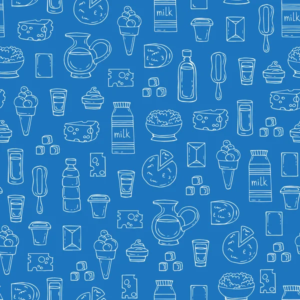 El çizilmiş izole süt ürünleri ile vektör dikişsiz desen,