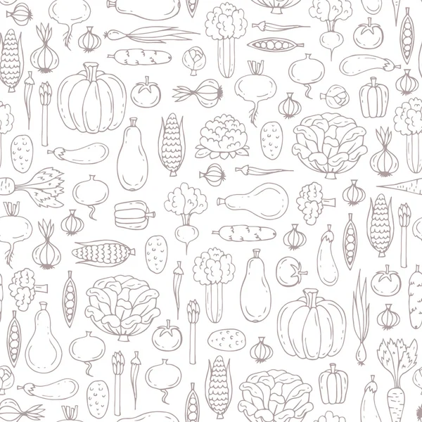 Vector seamless pattern with hand drawn isolated vegetables on w — Stock Vector