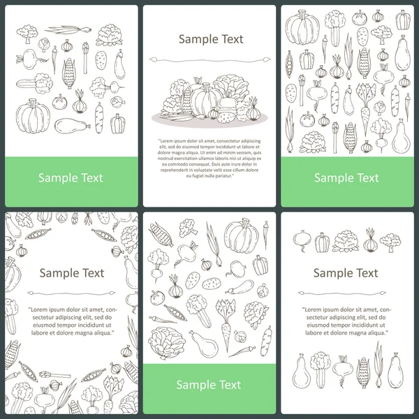 Wektor zestaw przygotowanych kart z ręcznie rysowane warzywa — Wektor stockowy
