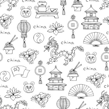 Çene elle çizilmiş izole semboller ile vektör dikişsiz desen