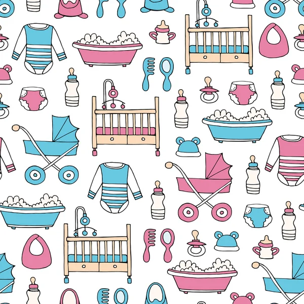 Bebeğin elle çizilmiş renkli sembolleri ile vektör dikişsiz desen 