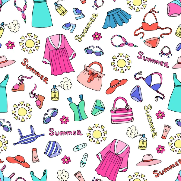 Vector seamless pattern with hand drawn colored swimwear — Stock Vector