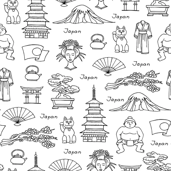 Wektor bezszwowy wzór z ręcznie rysowane pojedyncze symbole z Japonii — Wektor stockowy