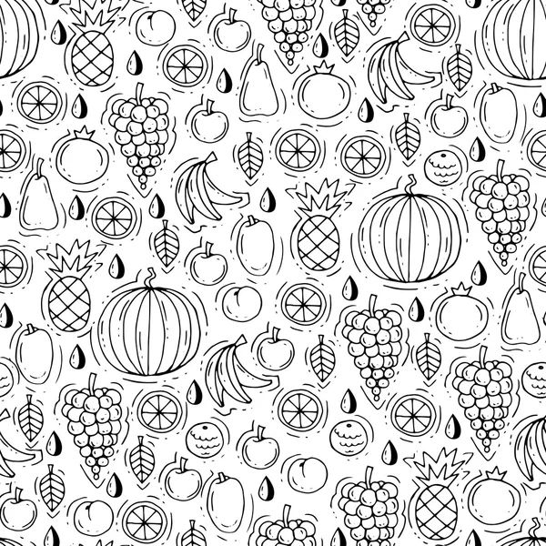 Patrón sin costura vectorial con frutas aisladas dibujadas a mano en blanco — Archivo Imágenes Vectoriales
