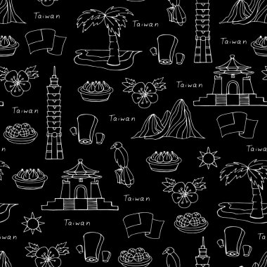 Taiw elle çizilmiş izole semboller ile vektör dikişsiz desen
