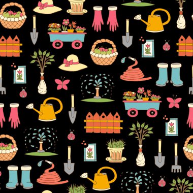 Garde elle çizilmiş renkli semboller ile vektör dikişsiz desen