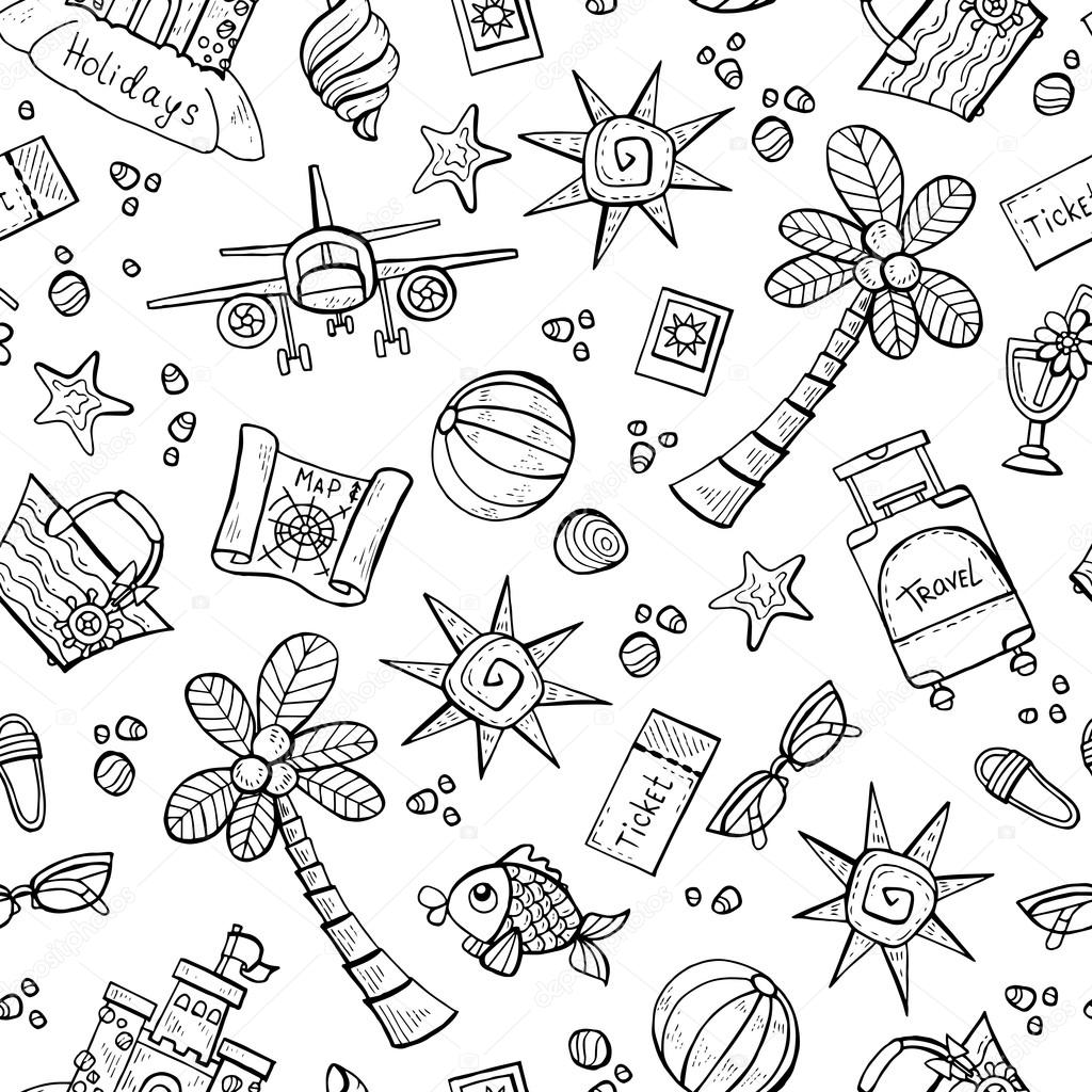 Vector seamless pattern with hand drawn isolated symbols of summ