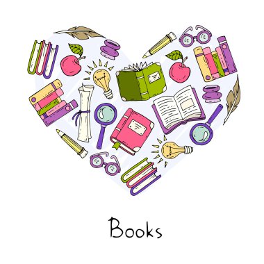 Kitap ve eğitim temityonunda stilize kalp
