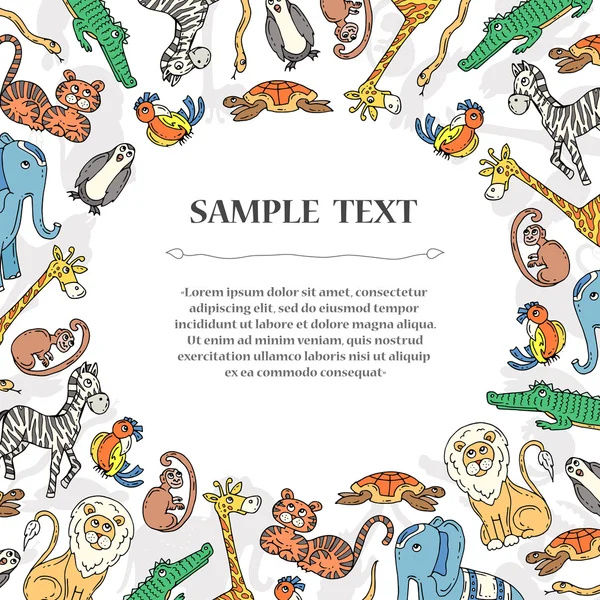 Jolie couverture décorative dessinée à la main avec zoo — Image vectorielle