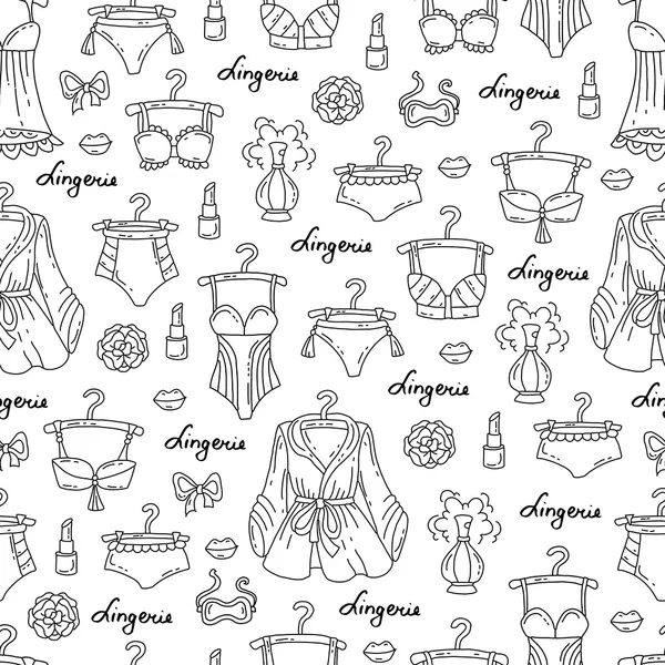 Modello senza cuciture vettoriale con lingerie disegnata a mano sul colore bianco — Vettoriale Stock