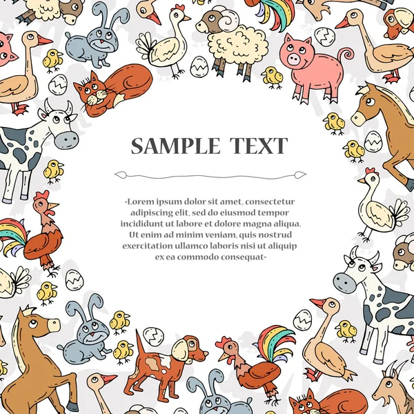 可爱的装饰封面与手绘彩色动物 — 图库矢量图片