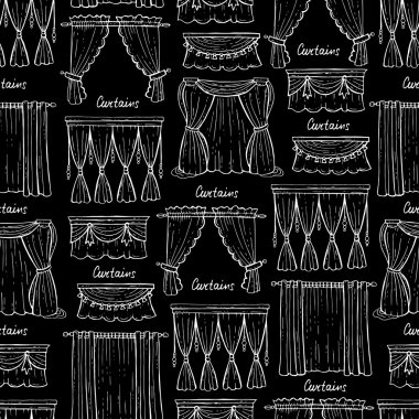 Vektör seamless modeli el ile izole perdeler üzerinde siyah renk