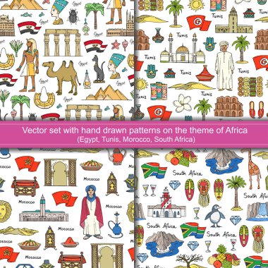 Set ile sorunsuz el vektör renkli desenler Afrika müziği üzerinde çizilmiş.
