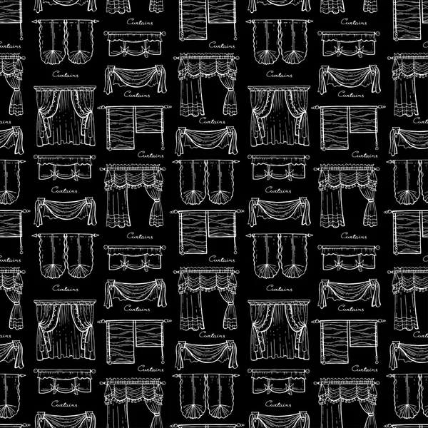 Patrón sin costura vectorial con cortinas dibujadas a mano en color negro — Archivo Imágenes Vectoriales