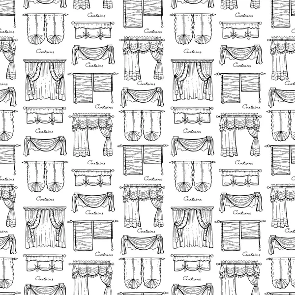 Patrón sin costura vectorial con cortinas dibujadas a mano en color blanco — Archivo Imágenes Vectoriales