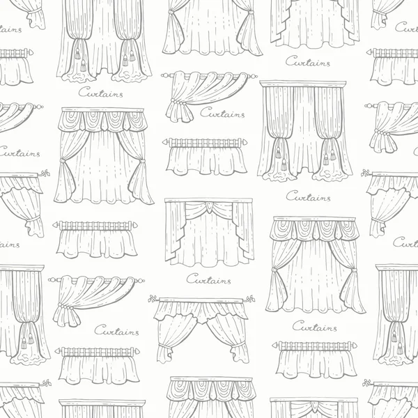 Vector seamless pattern with hand drawn isolated curtains on white color — Stock Vector