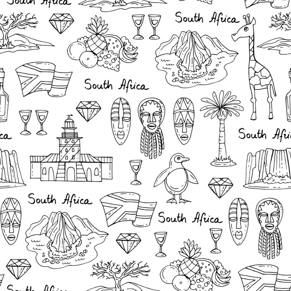 Vektor bezešvé pattern s rukou nakreslené izolované symboly Jižní Afriky na bílé barvy — Stockový vektor