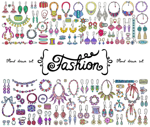 Vector set with hand drawn colored doodles on the  theme of fashion, accessories — Stock Vector