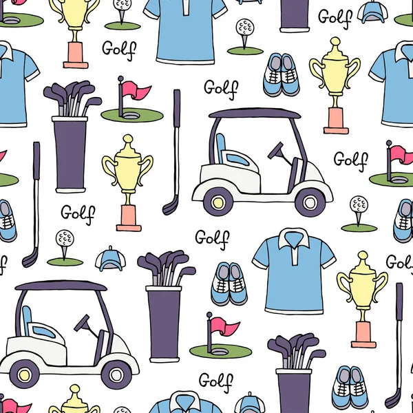 Patrón sin costura vectorial con símbolos dibujados a mano de color de golf — Archivo Imágenes Vectoriales