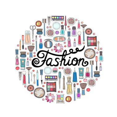 Beyaz renk elle çizilmiş renkli kozmetik ile Sevimli dekoratif kapak