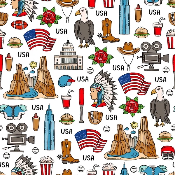 Patrón con símbolos de colores de los Estados Unidos de América — Archivo Imágenes Vectoriales