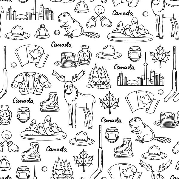 Kanada teması vektör sorunsuz desen. Beyaz renk üzerinde Kanada sembolleri ile Desen