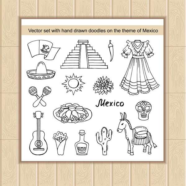 Vector set van hand getekende doodles op het thema van Mexico — Stockvector