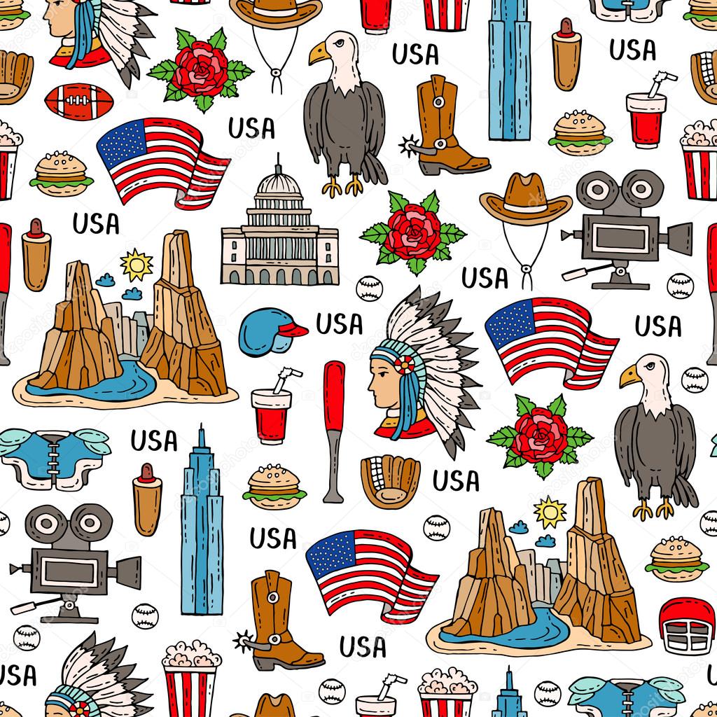 Pattern with colored symbols of United States of America