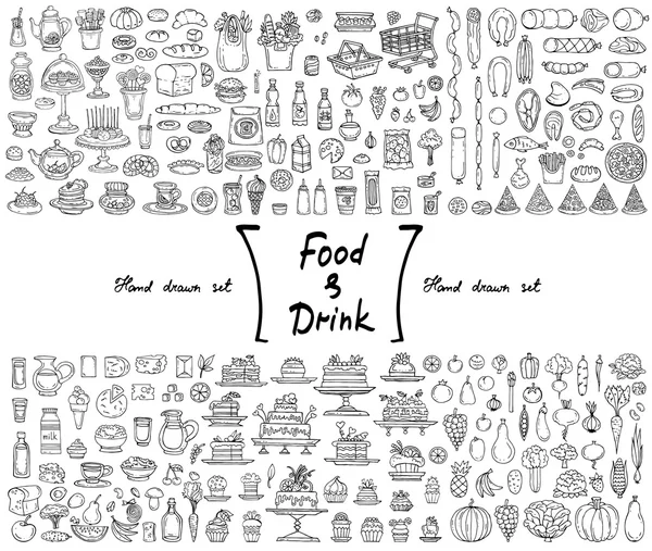 Vector set with hand drawn isolated doodles on the theme of food and drink — Stock Illustration Vector set with hand drawn isolated doodles on the theme of food and drink Royalty Free Stock Vectors