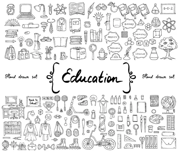 Vector set med handritade isolerade isolerade doodles på temat utbildning — Stock vektor