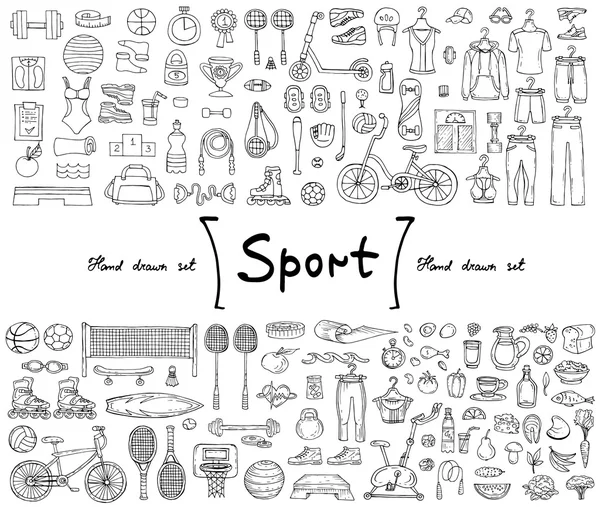 Conjunto de vetores com doodles isolados desenhados à mão sobre o tema do esporte Gráficos De Vetores