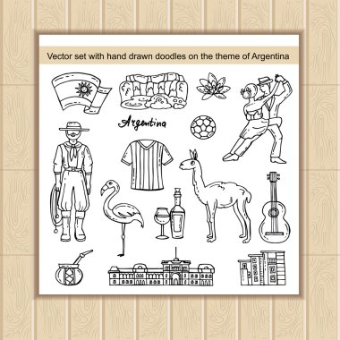 Arjantin teması üzerinde elle çizilmiş izole doodle ile vektör seti