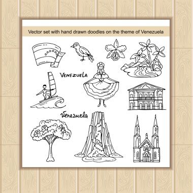 Vektör venezuela teması üzerinde elle çizilmiş izole doodle ile ayarlayın
