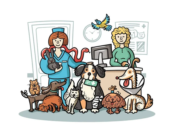 Vektor Bunte Illustration Zum Thema Haustiere Tiere Hilfe Tierklinik Medizin — Stockvektor