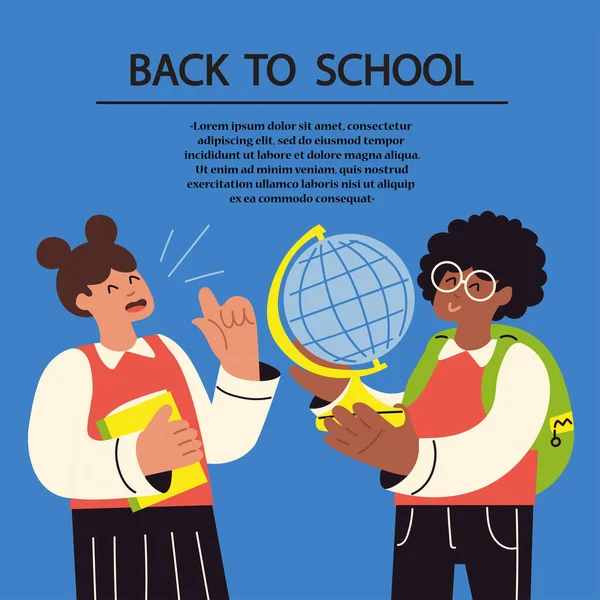 Vector Colorful Illustration Theme School Study Students Schoolboy Schoolgirl Textbooks — Stock Vector