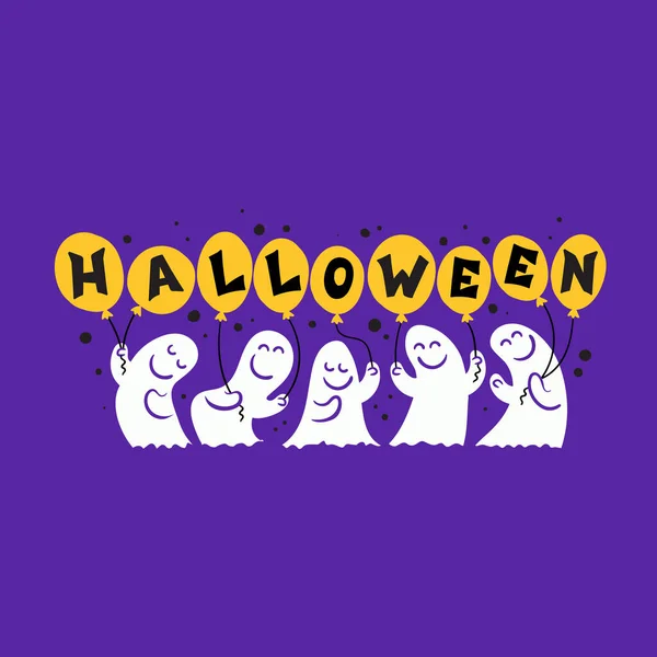 Vektorové Barevné Ilustrace Téma Halloween Pozadí Kreslených Duchů Balónky Pro — Stockový vektor
