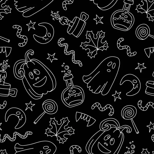 Modèle Vectoriel Avec Des Symboles Isolés Halloween Citrouilles Fantômes Bonbons — Image vectorielle