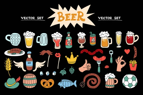 Vector Cartoon Ingesteld Het Thema Van Bier Platte Geïsoleerde Schetsen — Stockvector