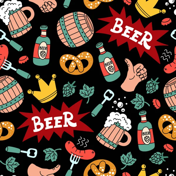 Patrón Sin Costura Vectorial Tema Cerveza Alcohol Bebida Fondo Dibujos — Vector de stock