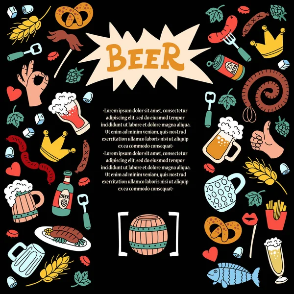 Cubierta Colorida Del Vector Tema Cerveza Bebidas Alcohol Fondo Dibujos — Archivo Imágenes Vectoriales