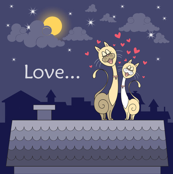 Illustration with cartoon cats sitting on the roof